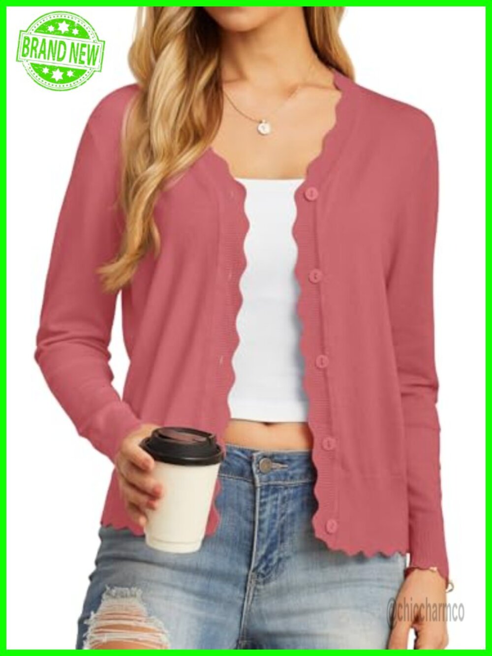 Women's V-Neck Button Down Cardigan Lightweight Ribbed Knit Long Sleeve